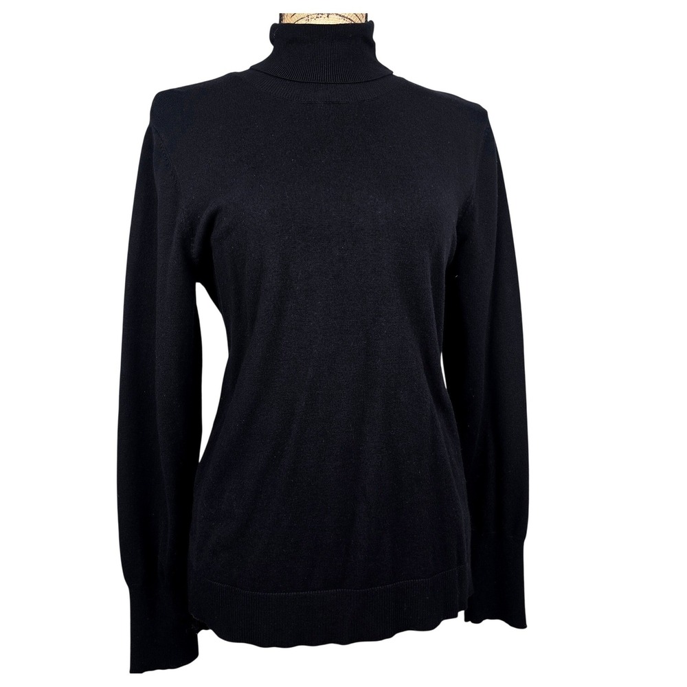 IMAN‎ Global Chic Black Turtleneck Sweater Gold Button Detail Size Large